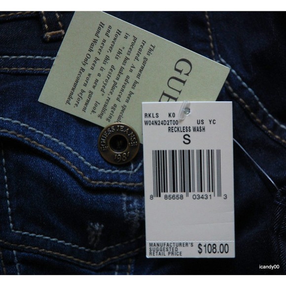 GUESS STRETCH DENIM JACKET TOP RECKLESS WASH XS NWT - Picture 5 of 7